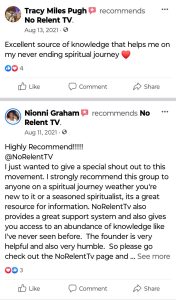 Facebook Reviews #3 Snapshot left by the No Relent TV community members and customers.